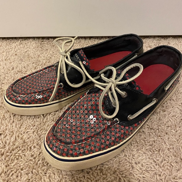 Sperry Top Sider Navy, Red Sequin Dot Shoes - Picture 1 of 4